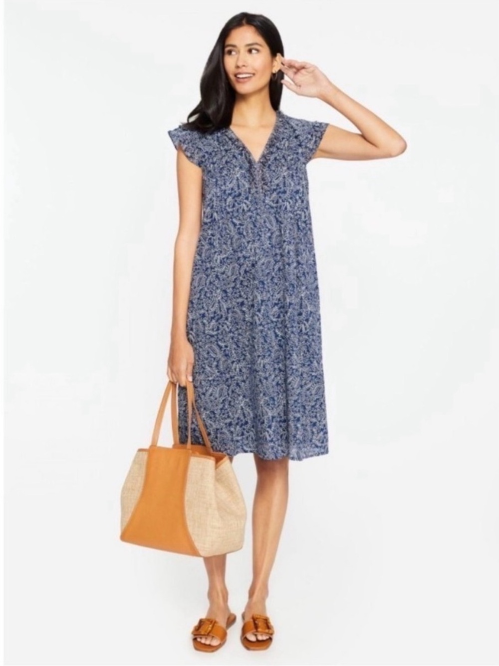 J. Mclaughlin Ottilie Cap Sleeve Paisley Ruffle Dress